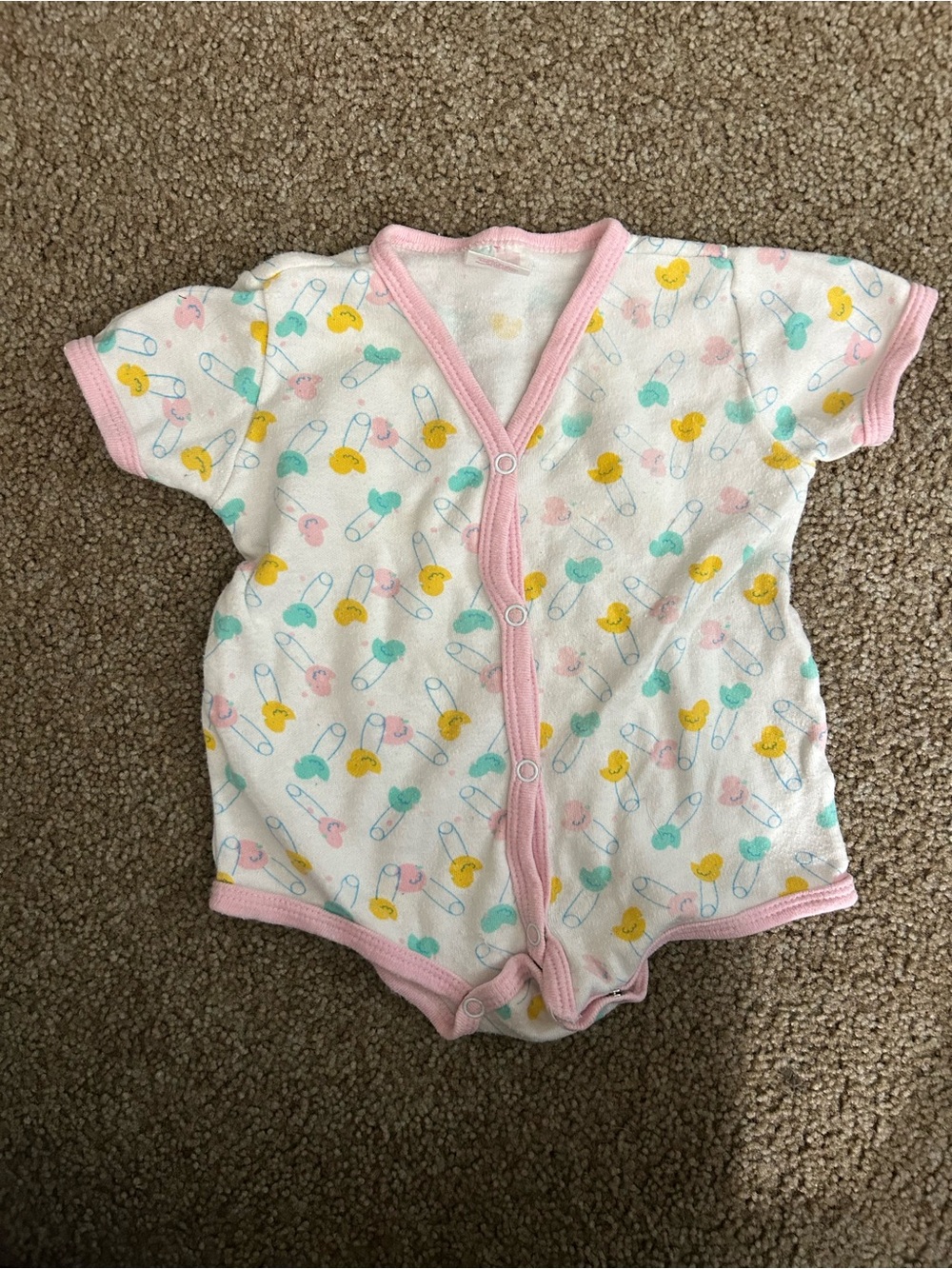 Vintage Baby Girls' Pink Trim Romper